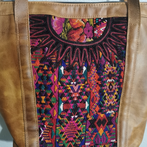 Leather and Huipil Tote by Wells Cooperative - Picture 3 of 3